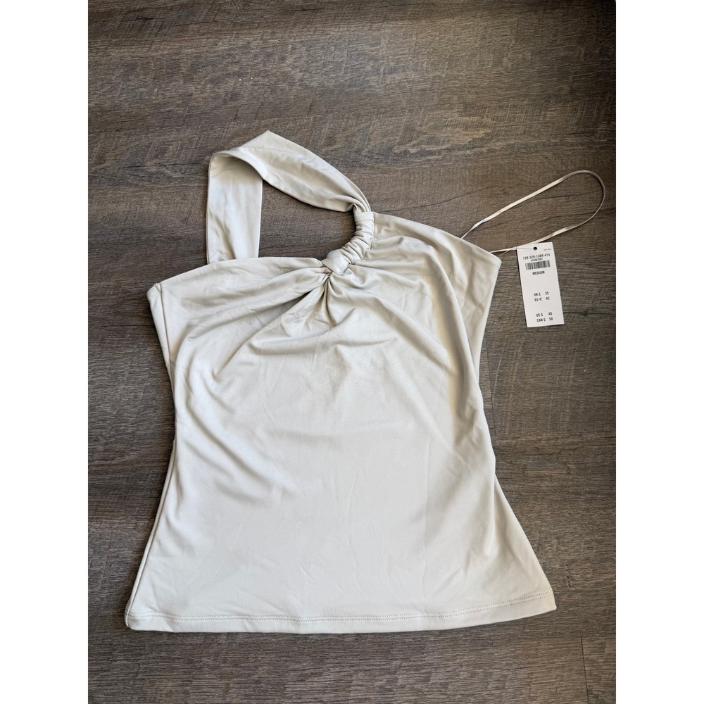 Abercrombie & Fitch Womens One Shoulder Halter Top Twist Knot Beige Medium NWT
